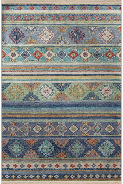 Rugs Modern Halı Mavi Ton Çok Renkli Karma Şekil Motif Desenli Kreatif Vintag...