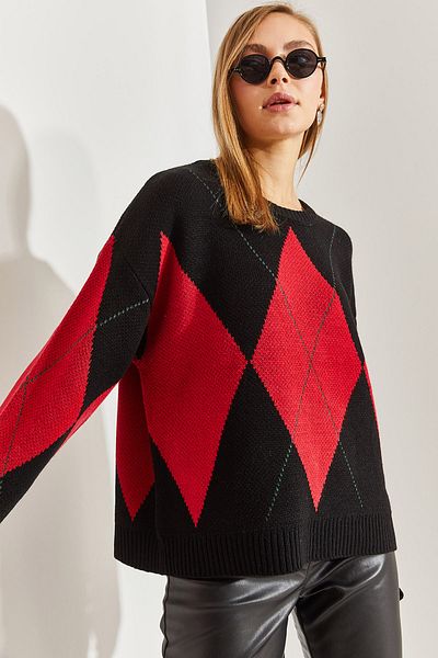 Bianco Lucci Women's Diamond Patterned Knitwear Sweater