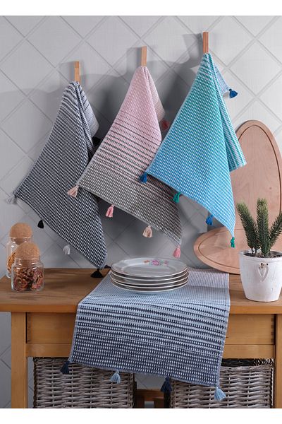 Lux Touch 4-Piece Kitchen Towel Set with Eva Pompom - 40x60 cm, Cotton Drying Cloth