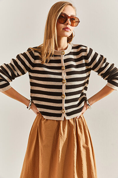 Bianco Lucci Дамска трикотажна жилетка на райе с копчета