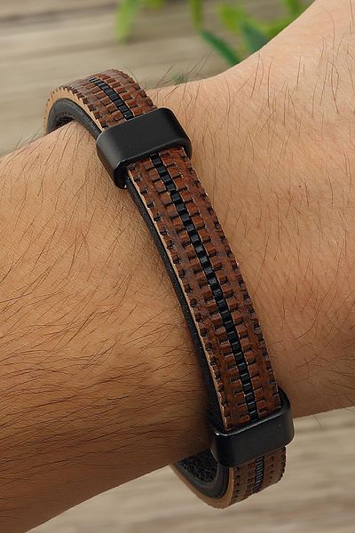Duke Nickle Brown Leather Bracelet Debl2037