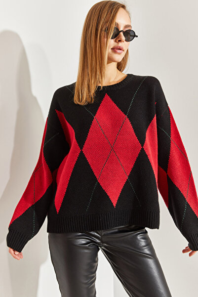 Bianco Lucci Women's Diamond Patterned Knitwear Sweater