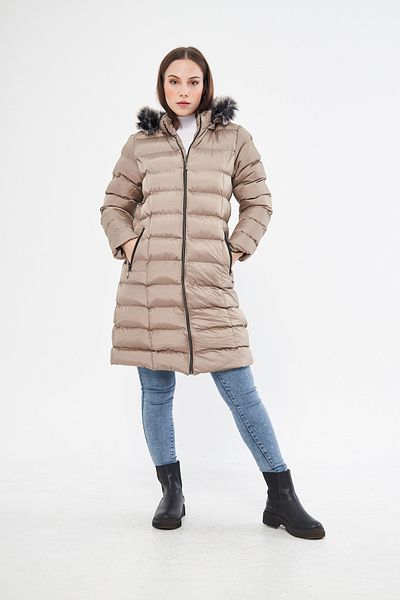 S&V TEKSTİL Women's Cream Color Puffer Long Coat Coat Trend