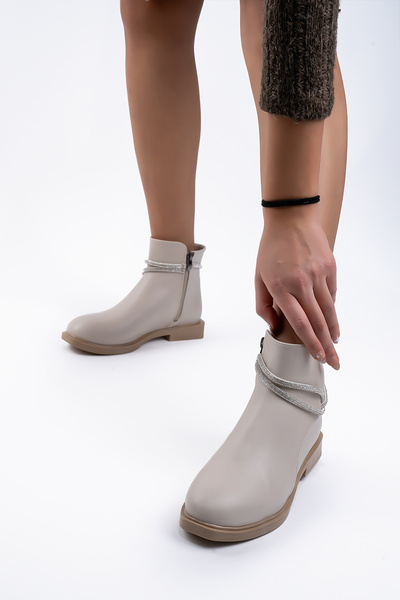 Shupe Kadın Ten Fermuarlı Taşlı Bot