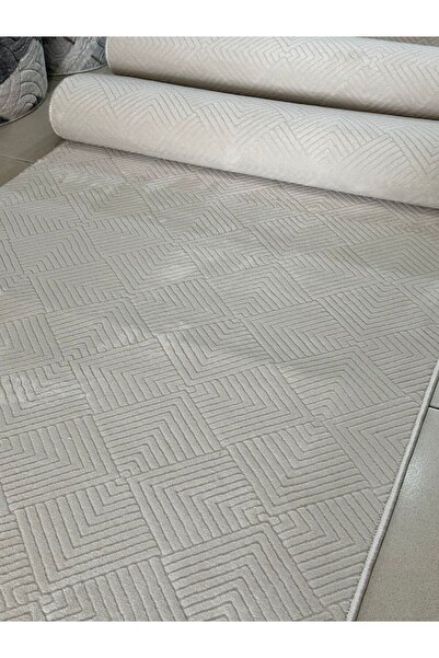 MBA Lux Tile Patterned Mink Embossed Non-Slip Base - Living Room and Kitchen Hallway