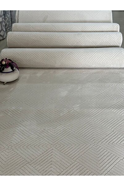 MBA Lux Tile Patterned Mink Embossed Non-Slip Base - Living Room and Kitchen Hallway