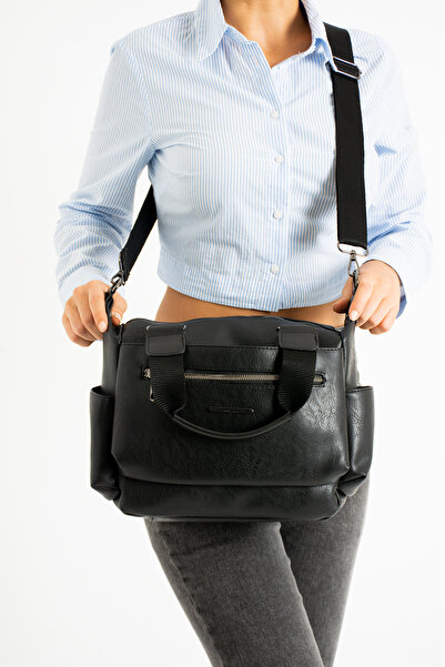 By Hakan SN 1383 WOMEN'S SLEEVE BAG HANDBAG SHOULDER BAG LEATHER-BLACK