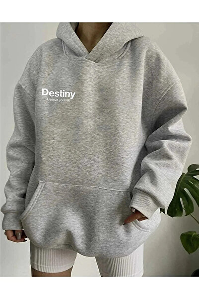 Aqweem Γκρι Destiny Design Φούτερ με στάμπα μεγάλου μεγέθους