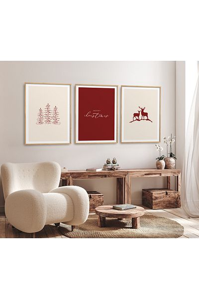 HOMEPACK Комплект от 3 рамкирани картини, коледна серия, плакат HPN160