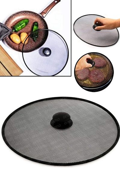 Mucha 28 cm Food-Fit Stainless Metal Wire - Oil-Splash-Proof Pan, Frying Lid Top-Grip Wire Lid