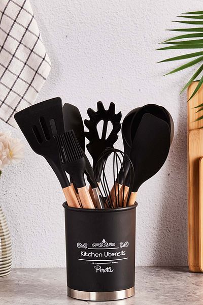 SepetçiBaba 12 Piece Silicone Set with Heat Resistant Silicone Non-Stick Stand