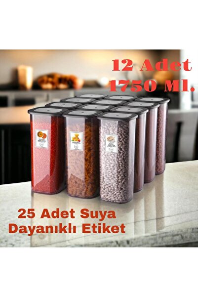 NY HOME Etiketli 12 Adet 1750 Ml Antrasit Ekonomik Kırılmaz Saklama Kabı