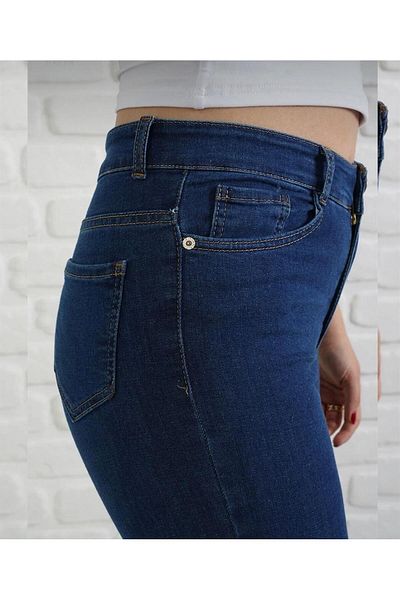 LAMİRAMOOD Pantaloni Mom Jean din Lycra albastru închis