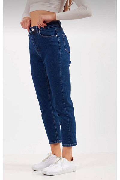 LAMİRAMOOD Pantaloni Mom Jean din Lycra albastru închis