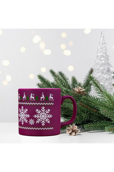 Myros Purple Deer Snowflake Ceramic Mug