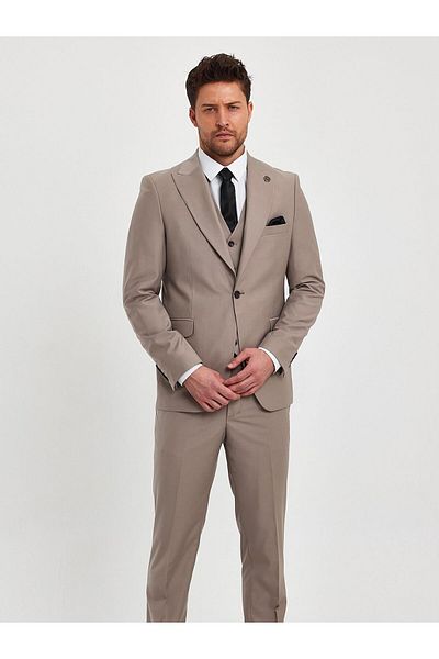 Terziayhan Tailor Ayhan stone color 5 button vest slimfit suit