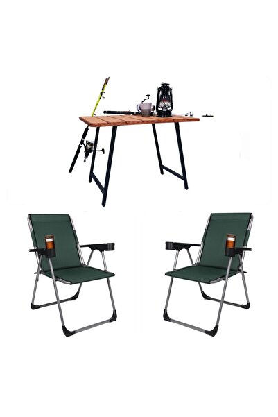 ALİN METAL 2''li Lüks Bardaklı Kamp Sandalyesi Ve Masa Set