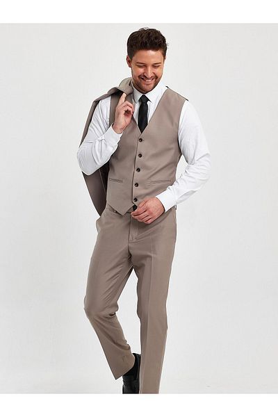 Terziayhan Tailor Ayhan stone color 5 button vest slimfit suit