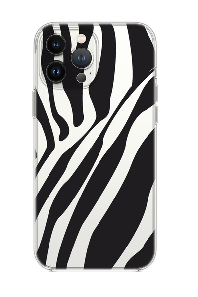 mooodcase Iphone 14 Pro Max Uyumlu Zebra Desenli Şeffaf Silikonlu Telefon Kılıfı