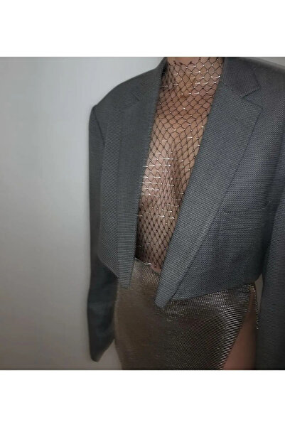 Lilith İnside Γυναικεία μπλούζα και μπουστάκι με λεπτομέρεια από κρυστάλλινη πέτρα - Φόρεμα παραλίας με λαιμόκαυστο, Pareo