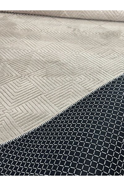 MBA Lux Tile Patterned Mink Embossed Non-Slip Base - Living Room and Kitchen Hallway