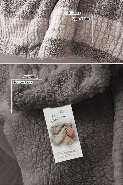Evlen Home Collection Çift (Taraflı) Kişilik Kürk Yorgan Dolgulu Peluş Yumuşak Wellsoft Yatak Örtüsü 3 Parça Set Aura Gri