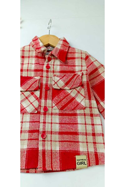 ecol kız kids kareli cep detaylı kız çocuk odunu gömlek