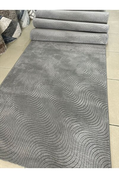 MBA Lux Ivy Patterned - Gray Non-Slip Base Cut Hallway Carpet