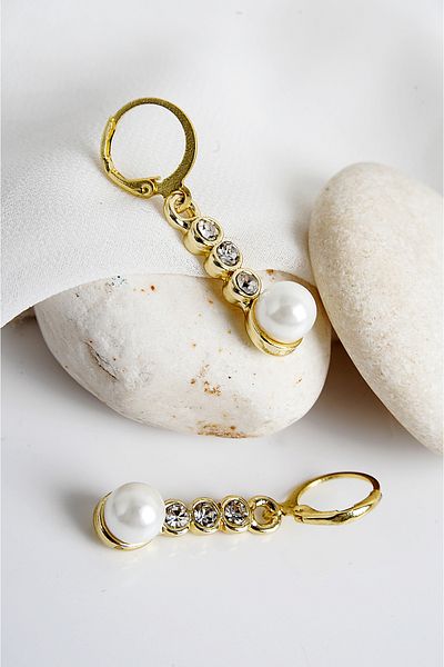EUROMODA Pearl and Zircon Stone Gold Color Necklace Earring Set