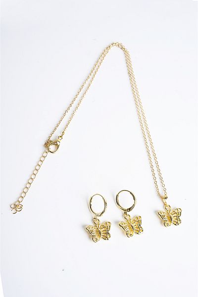 EUROMODA Butterfly Designed Silver Color Necklace Earring Set