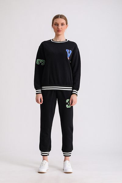 WESTBRAND Knitted Ribbed Embroidered Sweatshirt Set