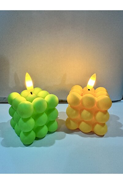 Mnk LEDLİ MUM YUVARLAK TOPLAR KARE ŞEKİLLİ PİLLİ 2 Lİ SET