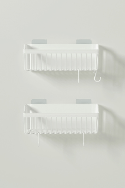 ATA HOME رف حمام لاصق من بانيور، منظم حمام مكون من قطعتين، حامل شامبو ورف دش للحمام، بلاستيك