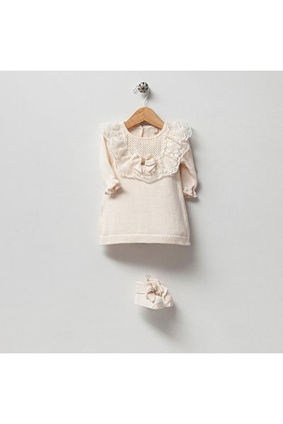 Nipperland GOTS Certified 100% Natural Cotton Knitwear Baby Dress with Booties