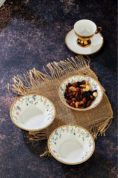 Cooker Luxury 6-Piece 12.5 cm Porcelain Patterned Atlantic Bowl Serving Presentation Cookie Set