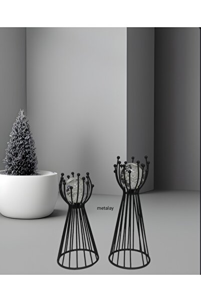 METALAY 2 Li Tel Çubuklu Top Küre Altın Ev/ofis Dekoru siyah