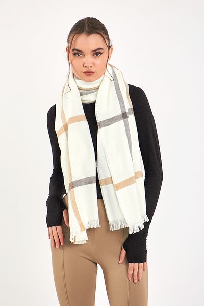 TRENDEDİ Women's Shawl / Scarf White Striped Plaid - Çe1003