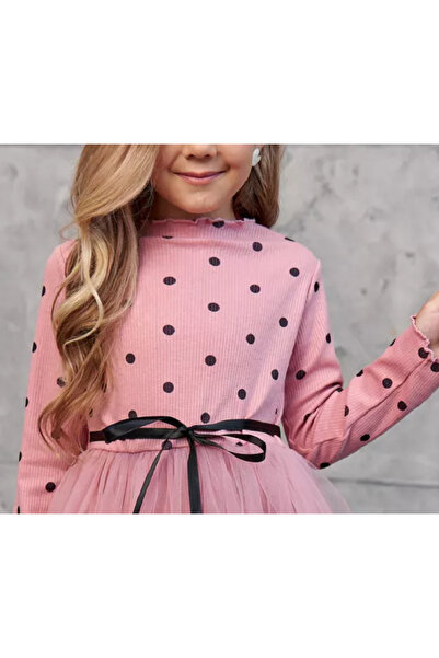 nc gift Kız Bebek Çocuk Puantiyeli 4 Mevsim Esnek Likralı Kabarık Tütü Elbise