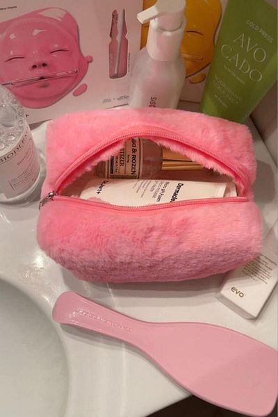 BAHELS Pink Medium Plush Peach Makeup Bag - Modern Design431550