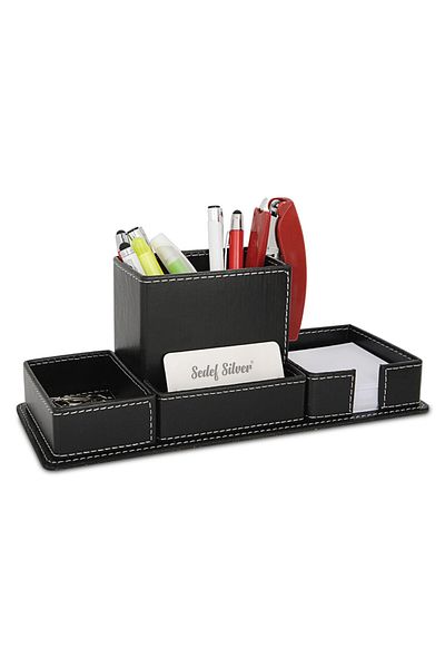 SEDEF SİLVER Design Desktop Organizer Office Desk Organizer Artificial Pen Holder Set