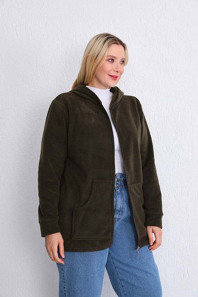 Kardelen Butik Ümraniye Military Green Khaki Fleece Cardigan