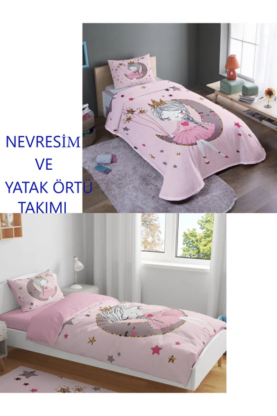 Aydaki Prenses Desenli Tek Kişilik Nevresim Takımı Ve Pike Takımı ( 2 Takım Tek Fiyat )