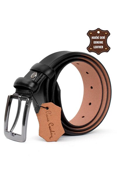 Pierre Cardin PC401 حزام جلد طبيعي للرجال 4 سم أسود