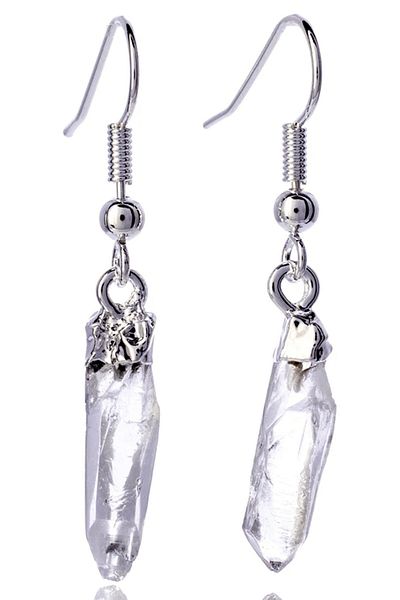 Tesbih Atölyesi Certified Raw Unprocessed Crystal Quartz Stone Earrings