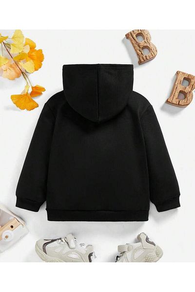 Afternoon Kids Girl's Hooded Black Daisy Printed Sweatshirt
