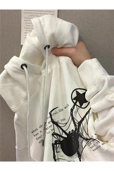 Touz Moda Φούτερ Gothic Spider Web Oversize Unisex με λευκή κουκούλα με κουκούλα