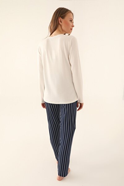 Pierre Cardin PİERRE CARDİN COTTON LONG SLEEVE WOMEN'S PAJAMA SET WRITTEN PATTERN