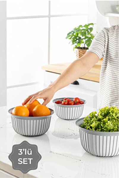 Stile Cucina Economic Linea Round Bowl Set of 3 Gray 3X (1 Liter - 2 Liter - 3 Liter)