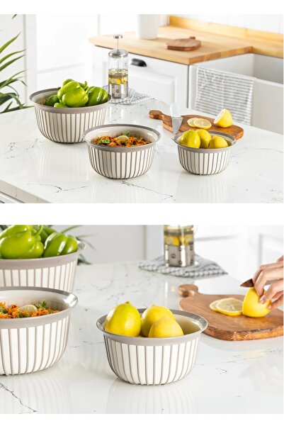 Stile Cucina Economic Linea Round Bowl Set of 3 Beige 3X (1 Liter - 2 Liter - 3 Liter)