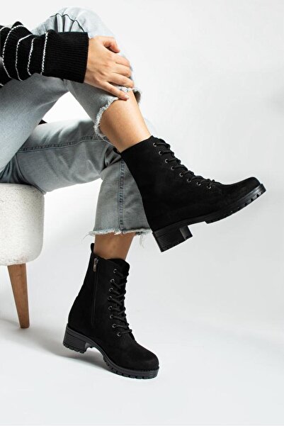 MUYİBU Kadın Bağcık Detaylı Kışlık Uzun Fermuarlı Bot